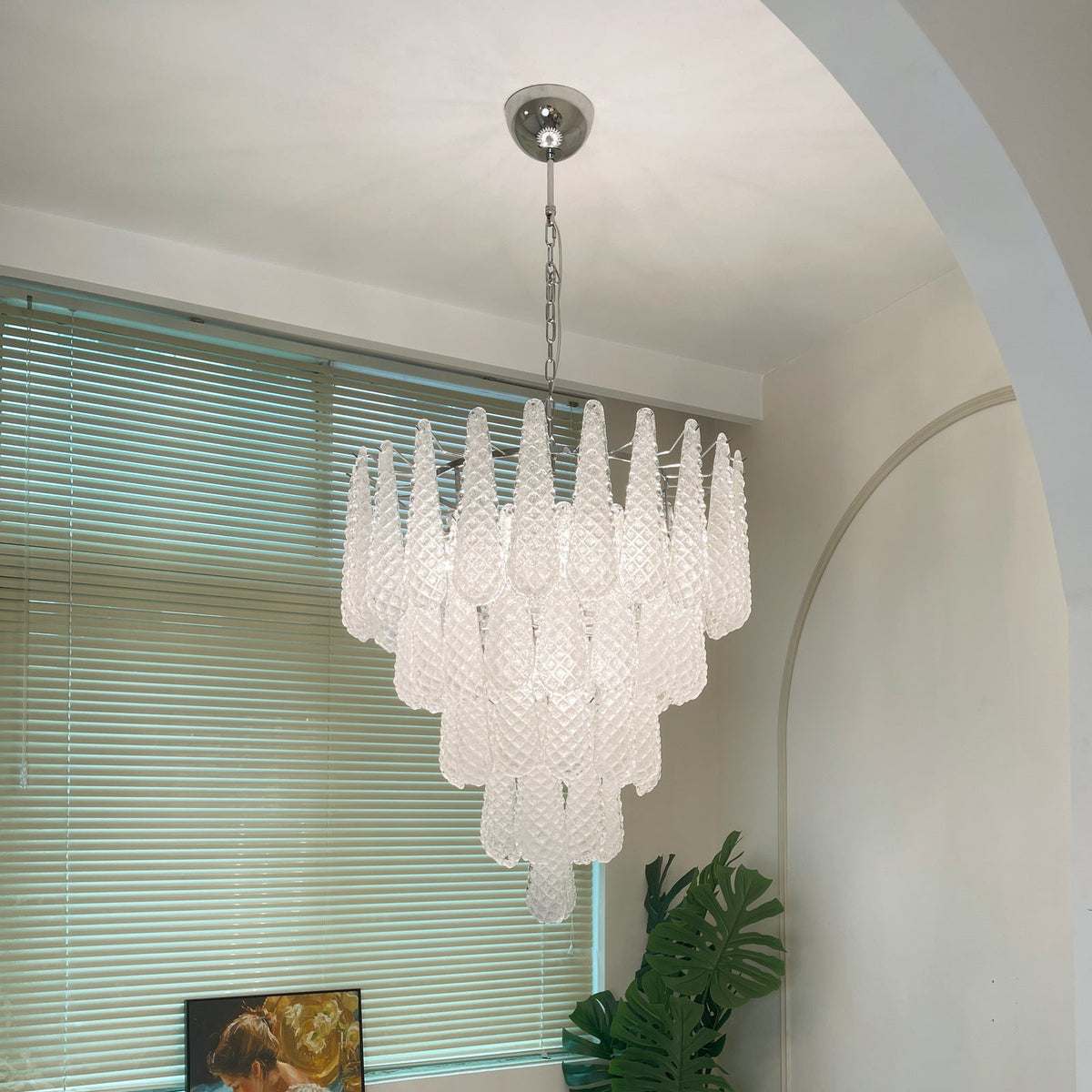 Glass Dewdrop Chandelier – Modern Art Glass Pendant Light for Dining Room and Foyer