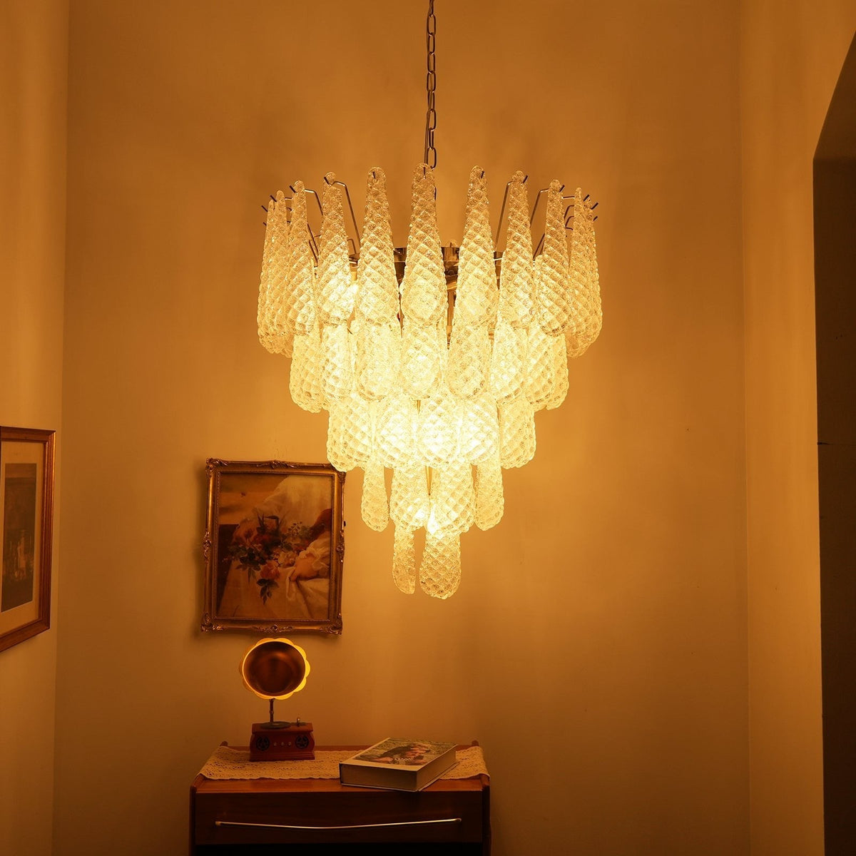 Glass Dewdrop Chandelier – Modern Art Glass Pendant Light for Dining Room and Foyer