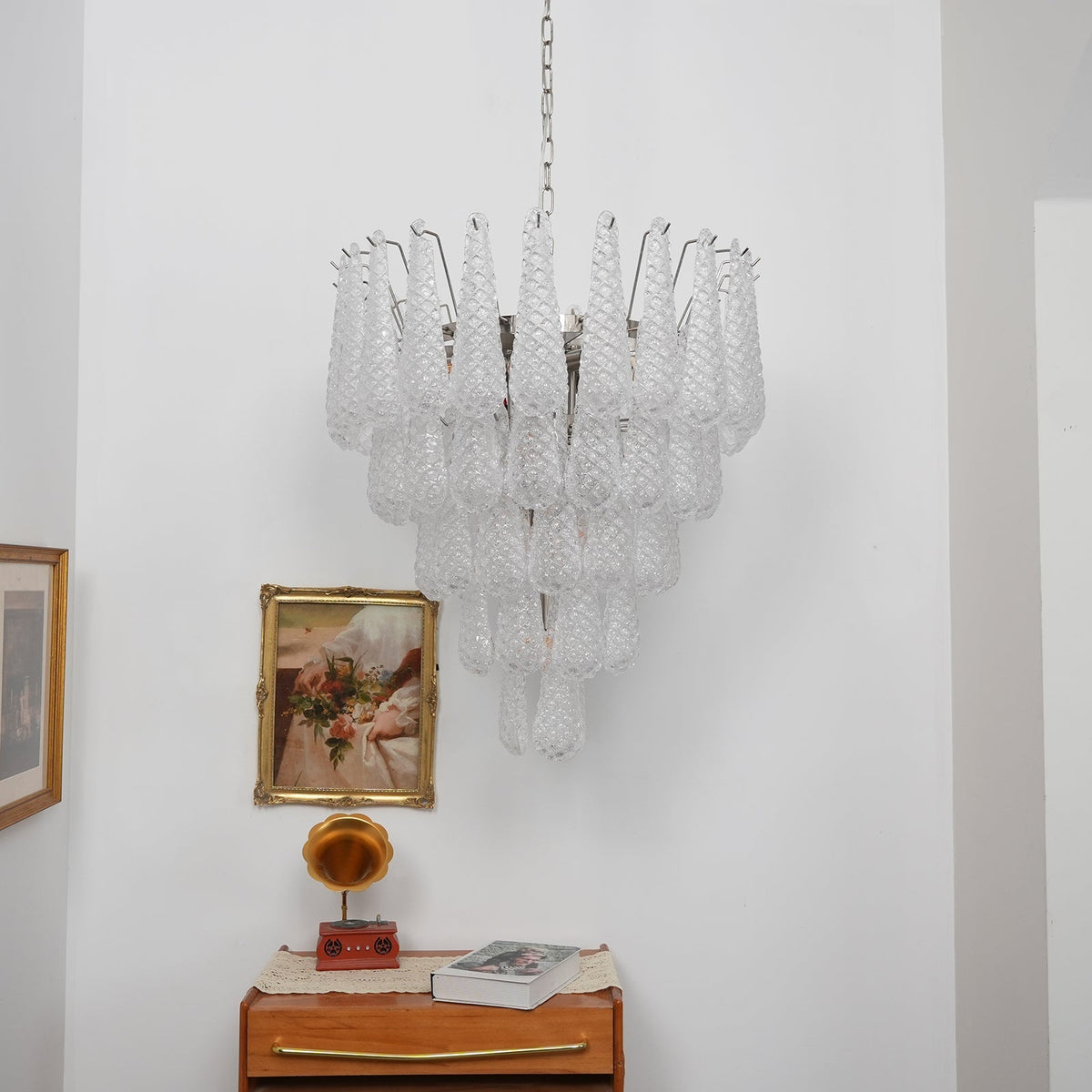 Glass Dewdrop Chandelier – Modern Art Glass Pendant Light for Dining Room and Foyer