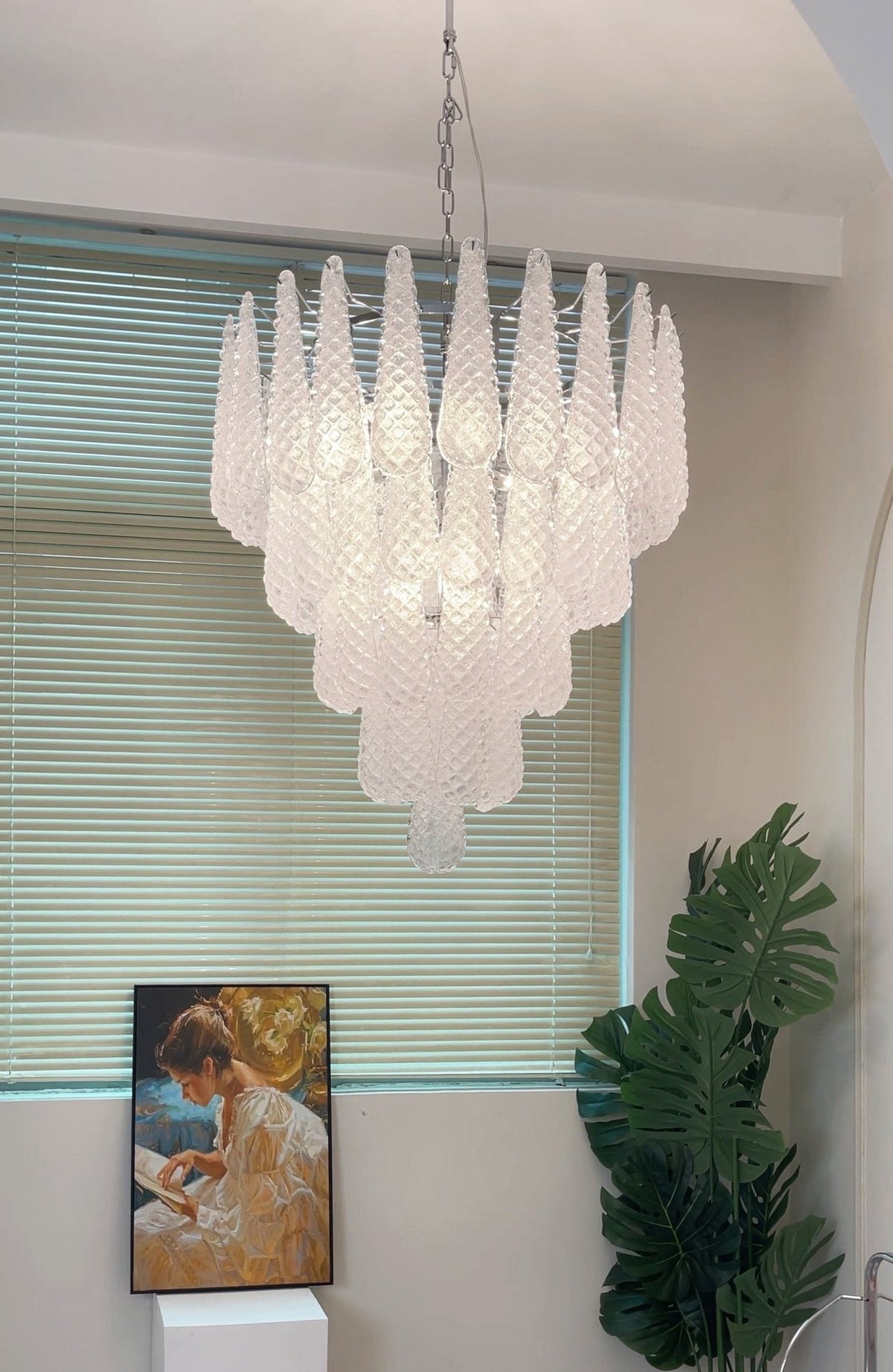 Aurelia Glass Droplet Chandelier – Modern Waterfall Pendant Light for Dining Room and Foyer
