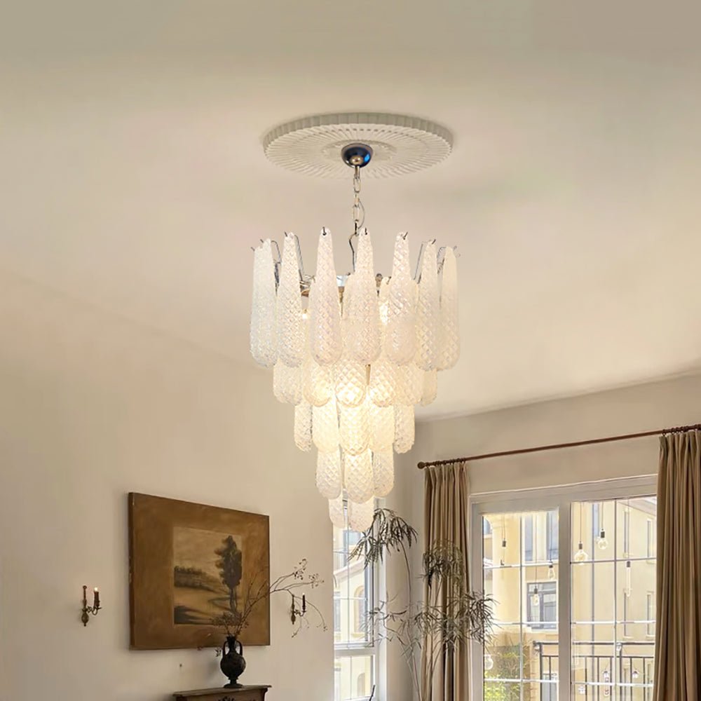 Aurelia Glass Droplet Chandelier – Modern Waterfall Pendant Light for Dining Room and Foyer