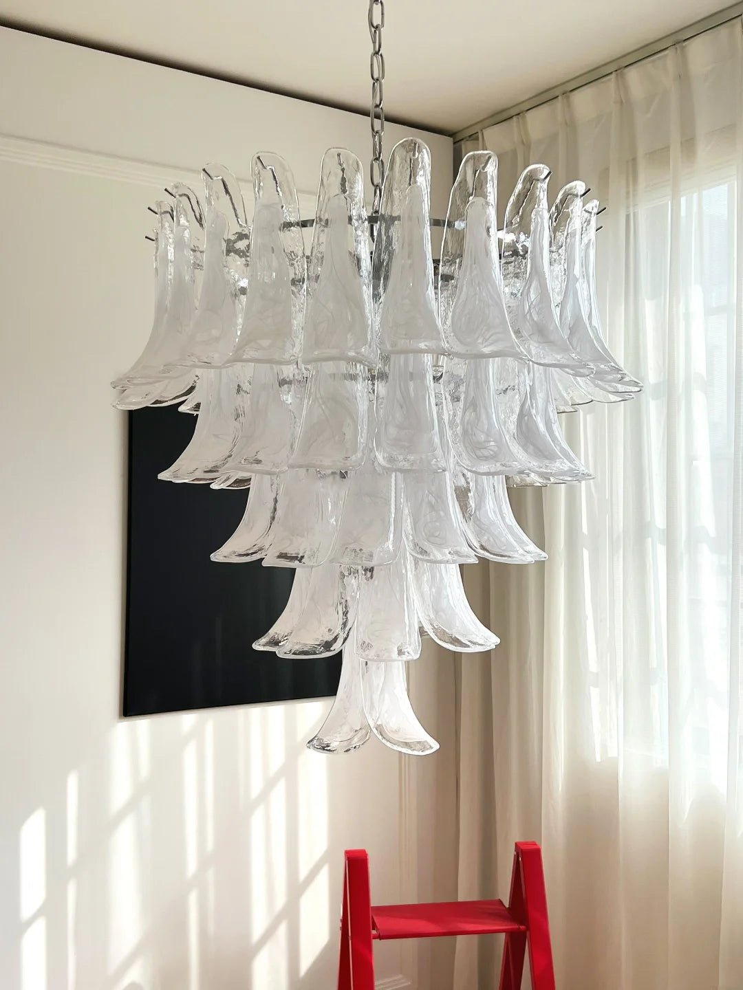 White Glass Petals Chandelier – Modern Designer Pendant Light for Dining Room and Living Room