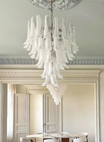 White Glass Petals Chandelier – Modern Designer Pendant Light for Dining Room and Living Room