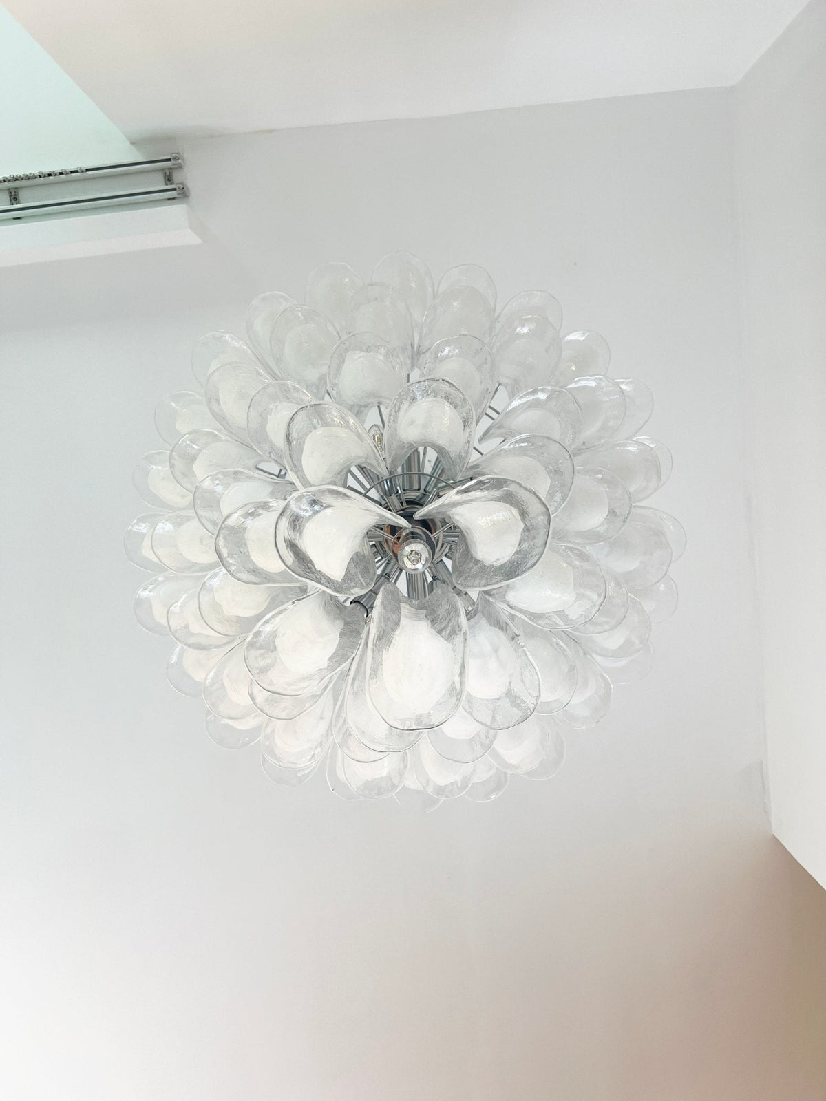 White Glass Petals Chandelier – Modern Designer Pendant Light for Dining Room and Living Room
