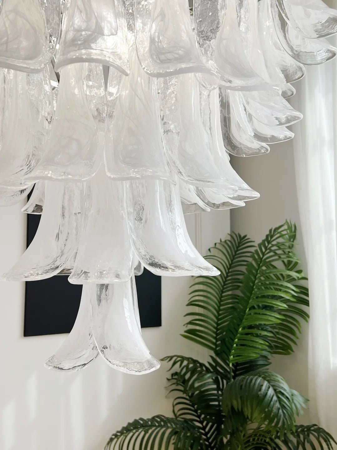 White Glass Petals Chandelier – Modern Designer Pendant Light for Dining Room and Living Room