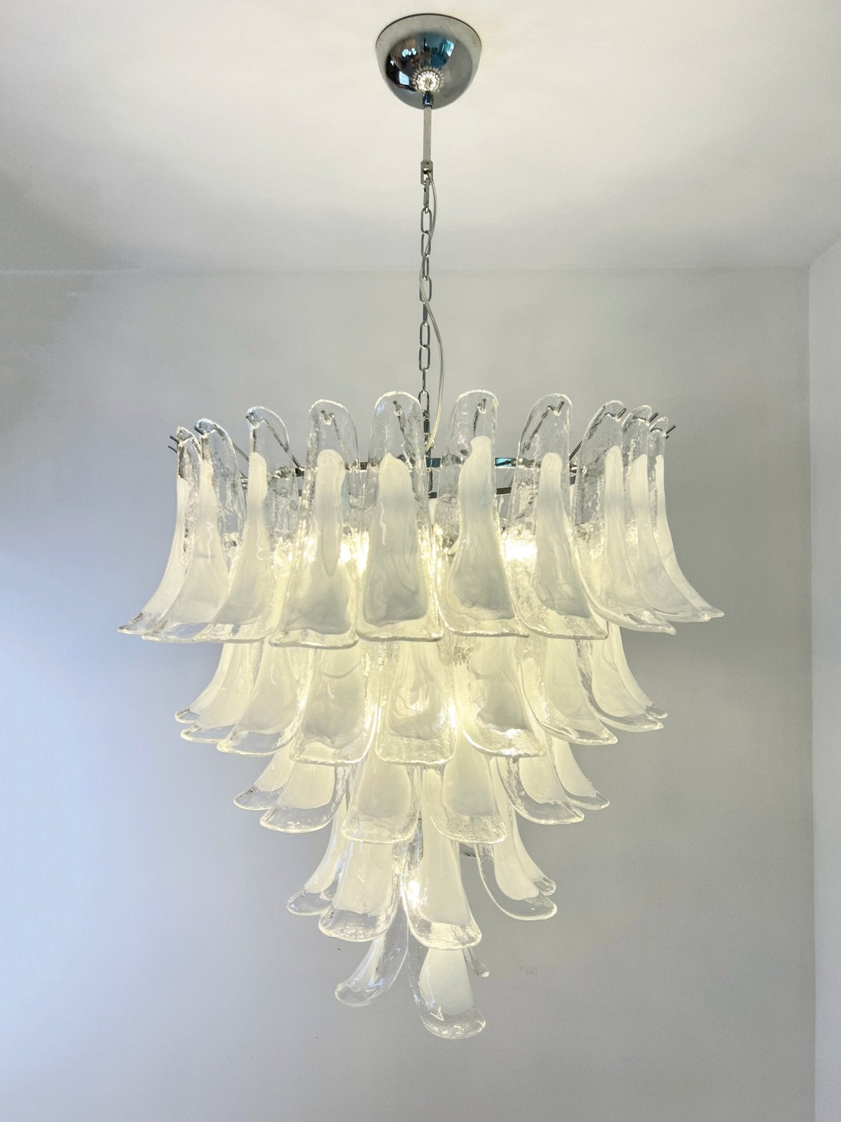White Glass Petals Chandelier – Modern Designer Pendant Light for Dining Room and Living Room