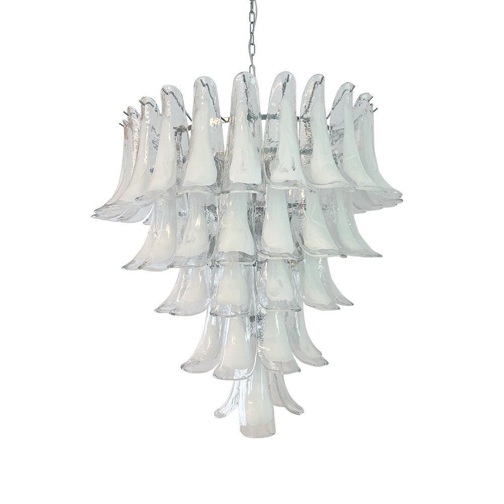 White Glass Petals Chandelier – Modern Designer Pendant Light for Dining Room and Living Room