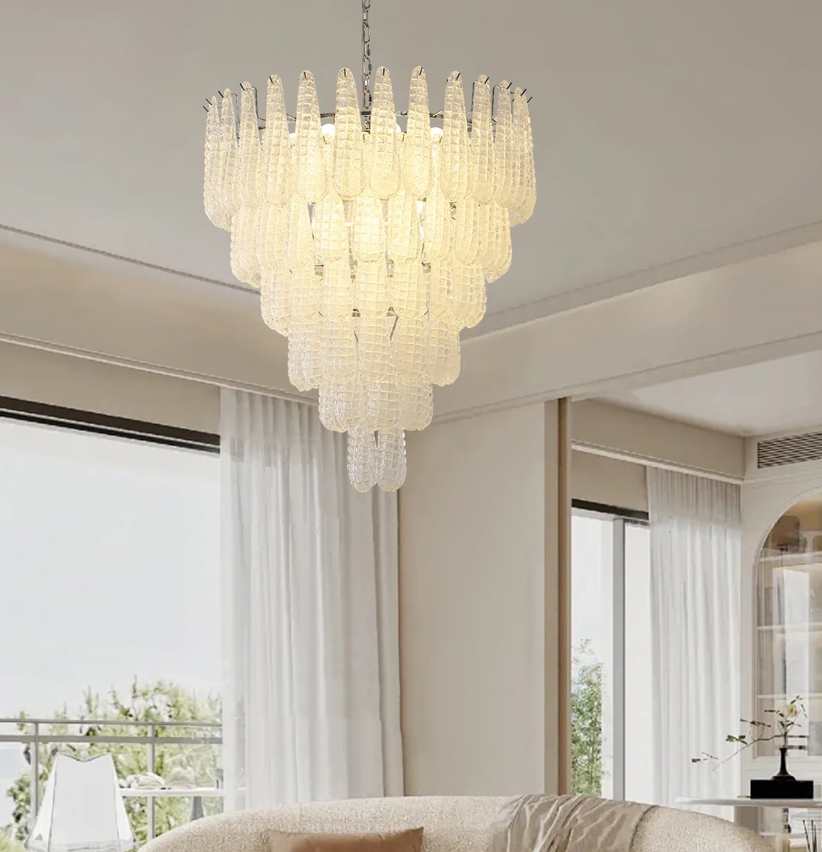 Artisan Glass Pinecone Chandelier in Nickel or Gold