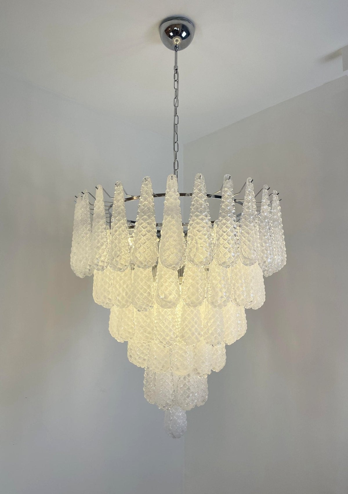 Artisan Glass Pinecone Chandelier in Nickel or Gold