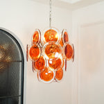 Modern Orange Glass Disc Chandelier with Nickel Frame
