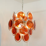 Modern Orange Glass Disc Chandelier with Nickel Frame