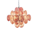 Modern Pink Glass Disc Chandelier with Nickel Frame