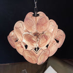 Modern Pink Glass Disc Chandelier with Nickel Frame