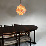 Modern Pink Glass Disc Chandelier with Nickel Frame