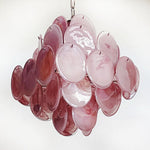 Modern Pink Glass Disc Chandelier with Nickel Frame