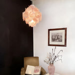 Modern Pink Glass Disc Chandelier with Nickel Frame