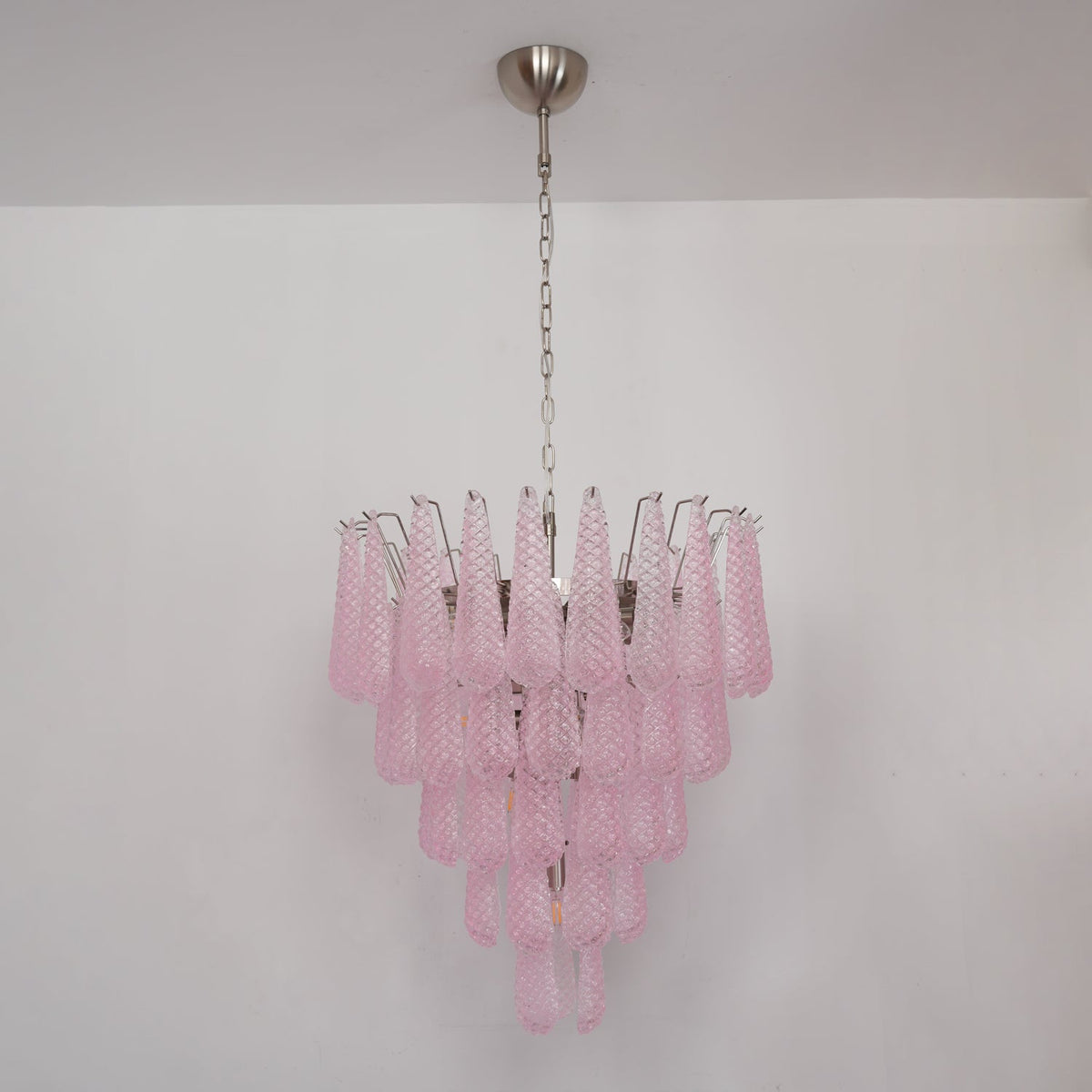 Pink Murano Glass Droplet Chandelier for Dining Room and Living Room