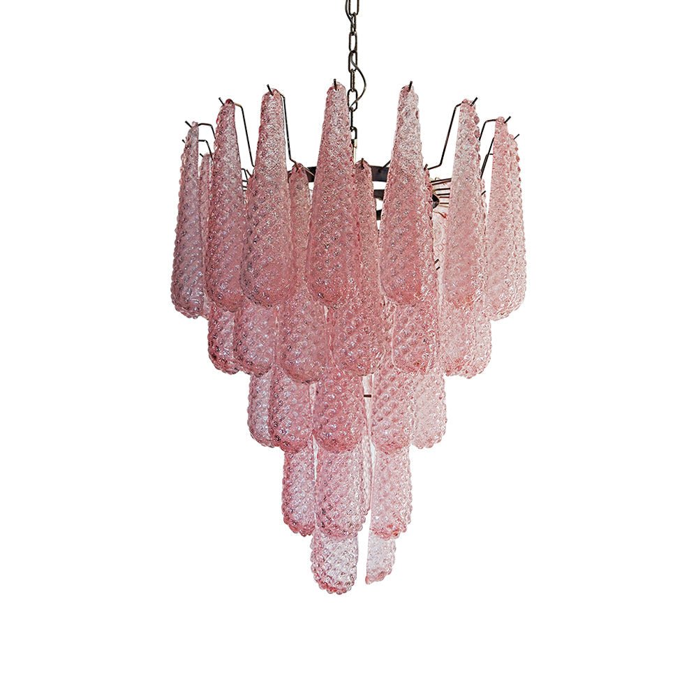 Pink Murano Glass Droplet Chandelier for Dining Room and Living Room