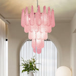 Pink Murano Glass Droplet Chandelier for Dining Room and Living Room
