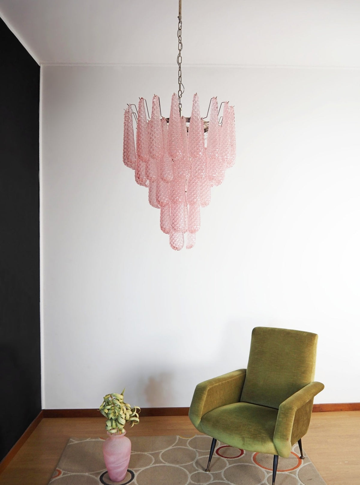 Pink Murano Glass Droplet Chandelier for Dining Room and Living Room