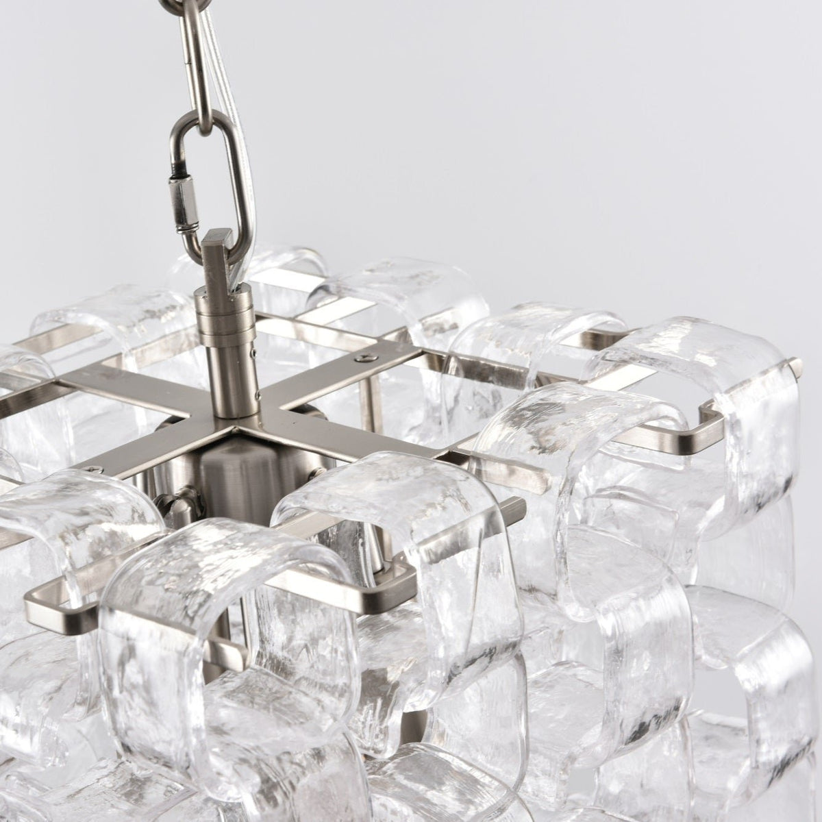 Interlocking Glass Chandelier with Amber Cups and Chrome Frame
