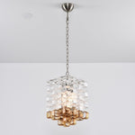 Interlocking Glass Chandelier with Amber Cups and Chrome Frame