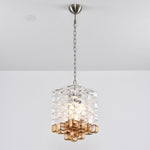 Interlocking Glass Chandelier with Amber Cups and Chrome Frame