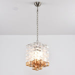 Interlocking Glass Chandelier with Amber Cups and Chrome Frame