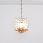 Interlocking Glass Chandelier with Amber Cups and Chrome Frame
