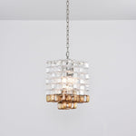 Interlocking Glass Chandelier with Amber Cups and Chrome Frame