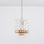 Interlocking Glass Chandelier with Amber Cups and Chrome Frame