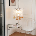 Interlocking Glass Chandelier with Amber Cups and Chrome Frame