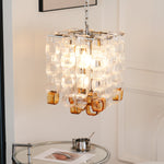 Interlocking Glass Chandelier with Amber Cups and Chrome Frame