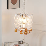 Interlocking Glass Chandelier with Amber Cups and Chrome Frame