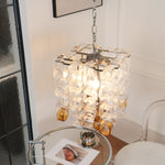 Interlocking Glass Chandelier with Amber Cups and Chrome Frame