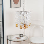 Interlocking Glass Chandelier with Amber Cups and Chrome Frame