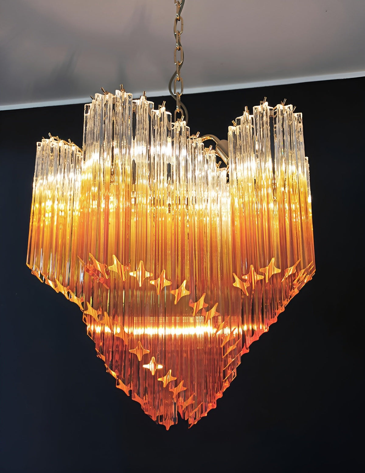 Blush Pink Glass Prism Chandelier with Gold Accents
