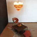 Blush Pink Glass Prism Chandelier with Gold Accents