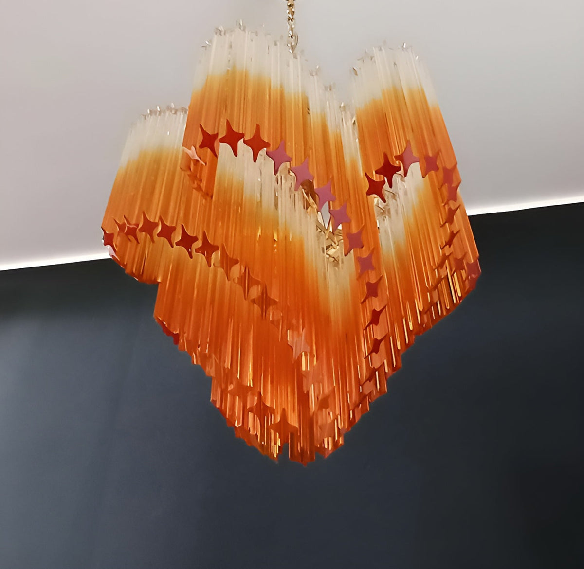 Blush Pink Glass Prism Chandelier with Gold Accents