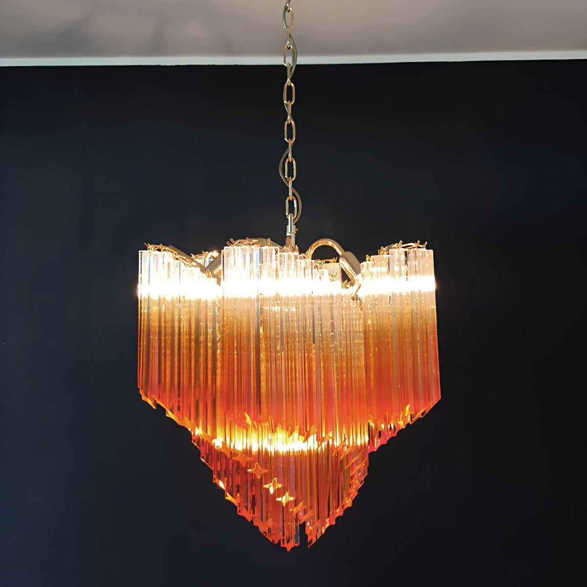 Blush Pink Glass Prism Chandelier with Gold Accents