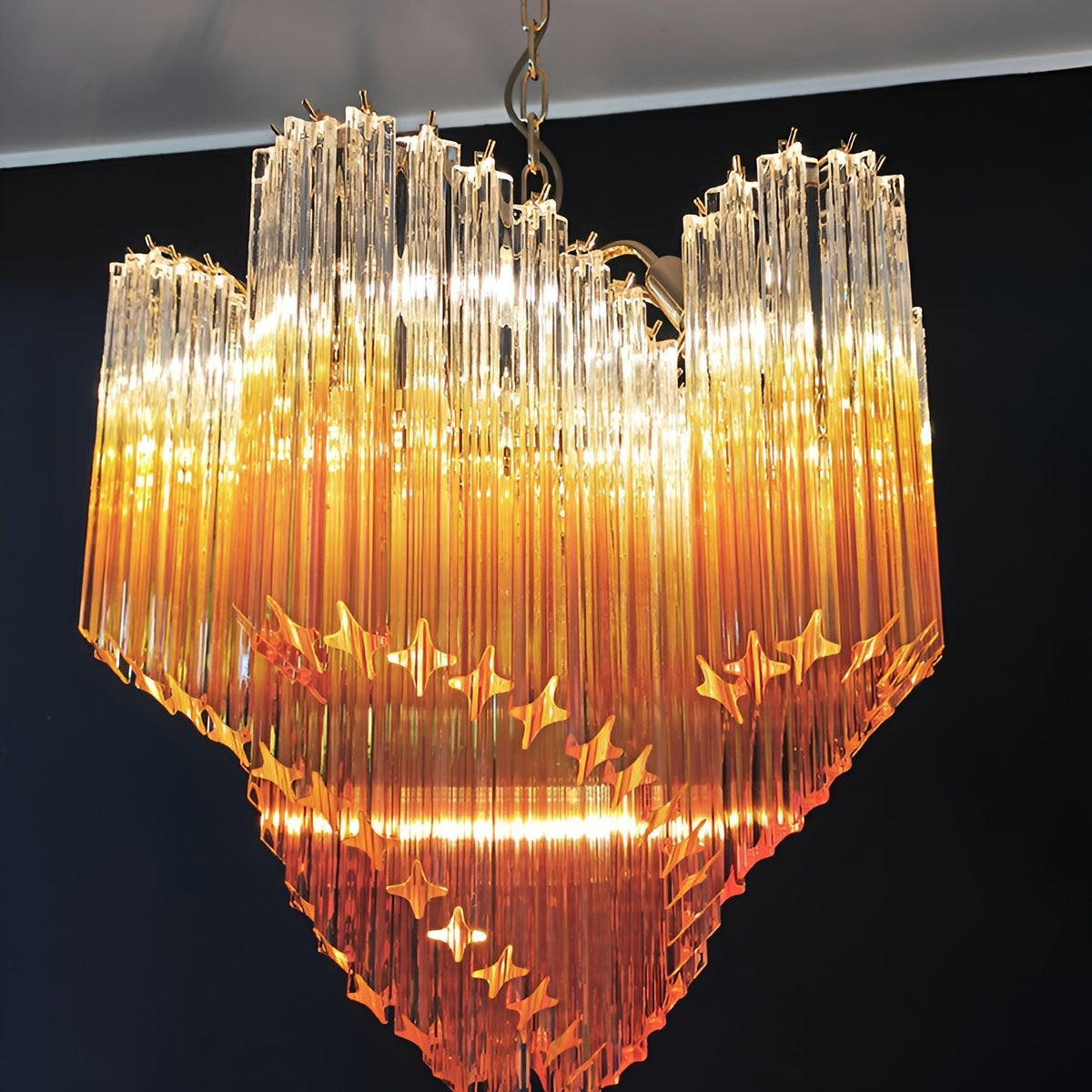 Blush Pink Glass Prism Chandelier with Gold Accents