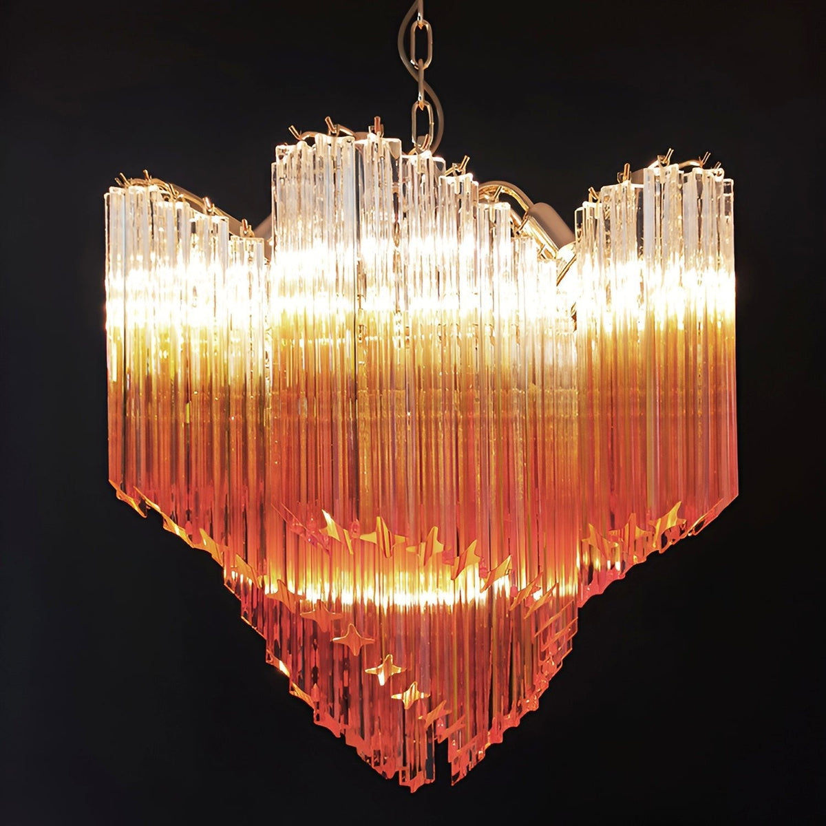 Blush Pink Glass Prism Chandelier with Gold Accents