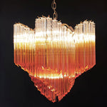 Blush Pink Glass Prism Chandelier with Gold Accents
