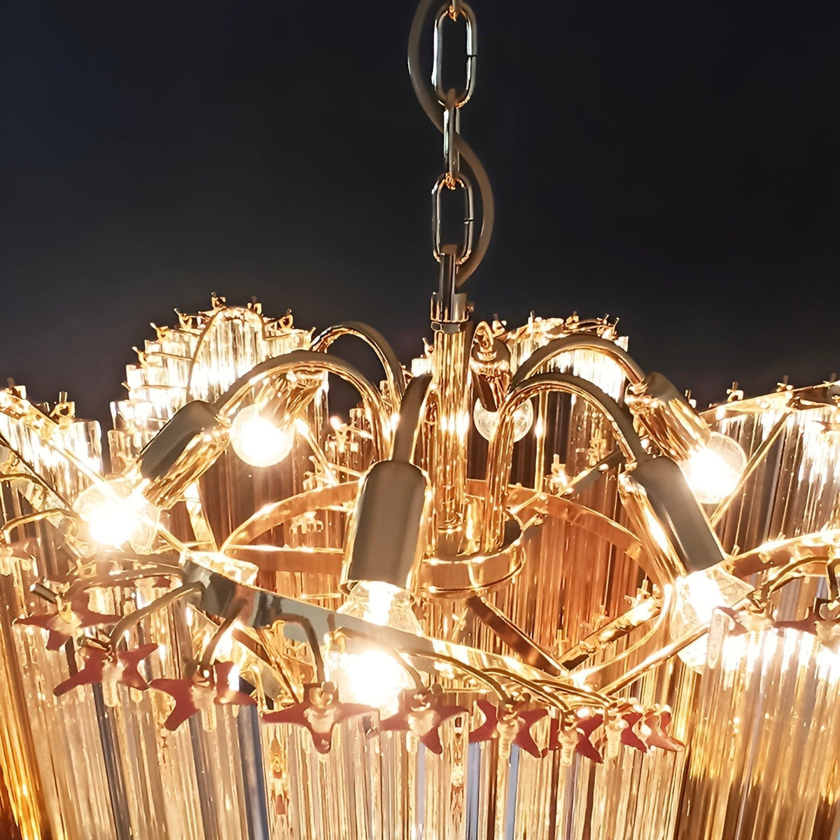 Blush Pink Glass Prism Chandelier with Gold Accents