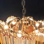 Blush Pink Glass Prism Chandelier with Gold Accents