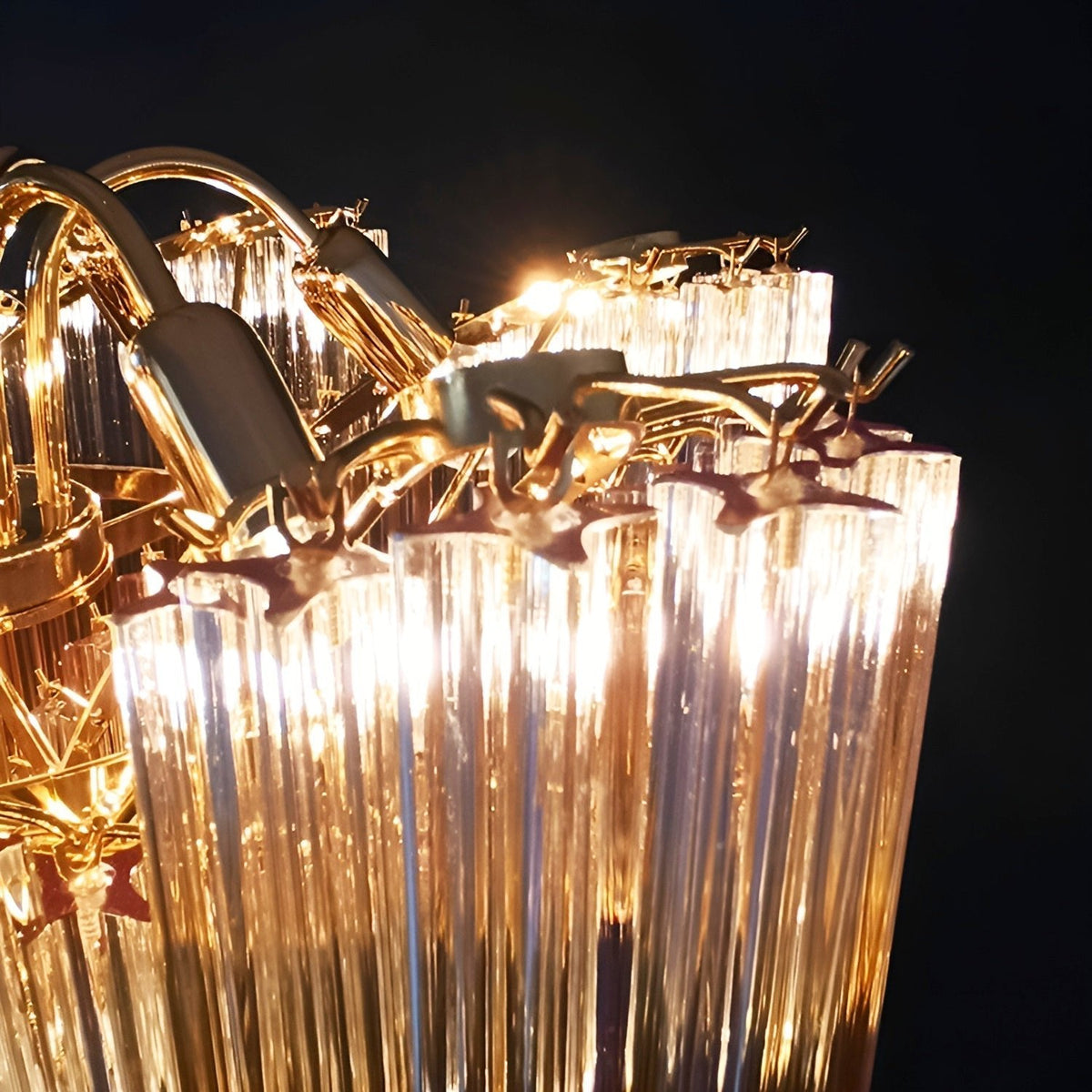 Blush Pink Glass Prism Chandelier with Gold Accents