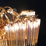 Blush Pink Glass Prism Chandelier with Gold Accents