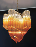 Blush Pink Glass Prism Chandelier with Gold Accents