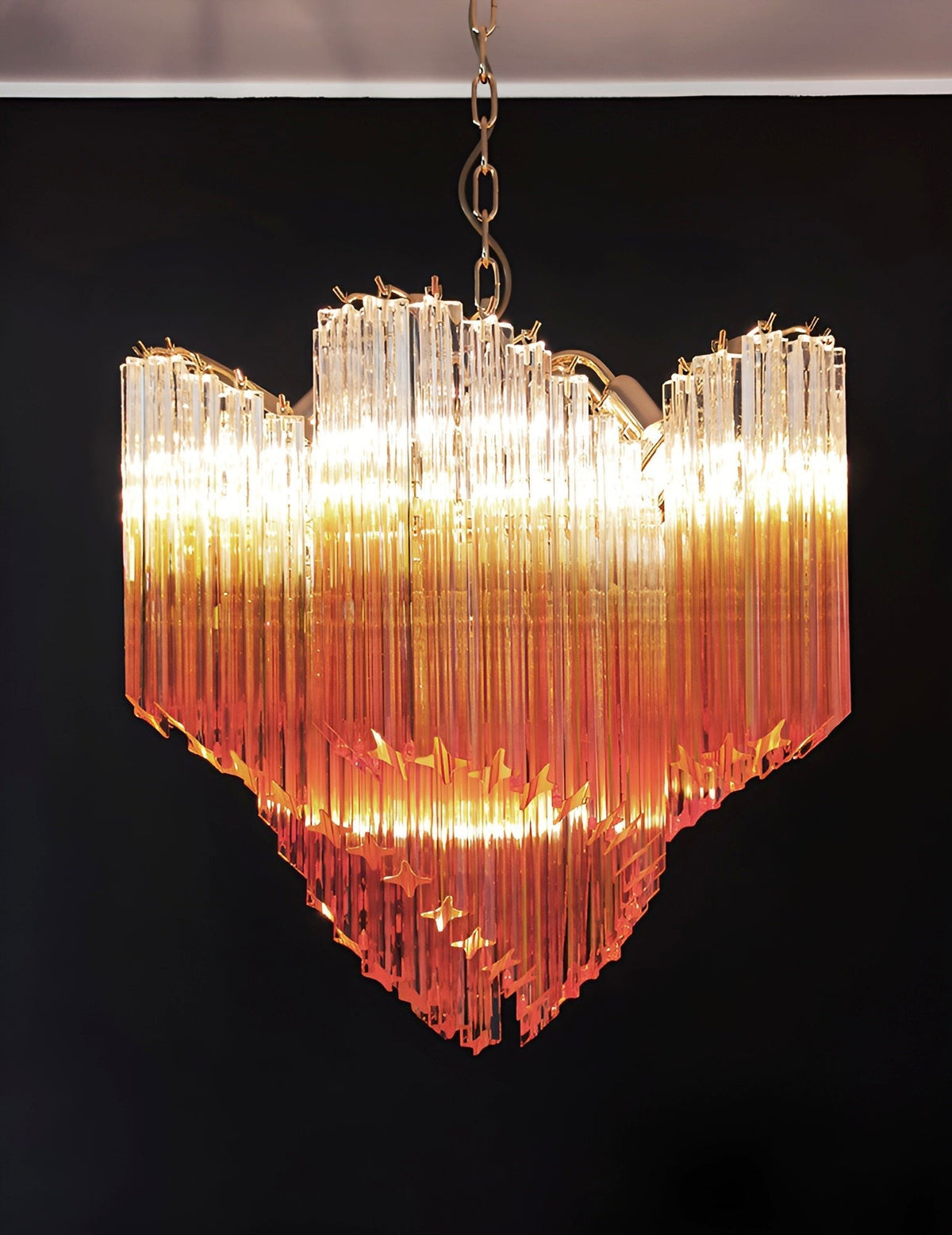 Blush Pink Glass Prism Chandelier with Gold Accents