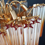 Blush Pink Glass Prism Chandelier with Gold Accents